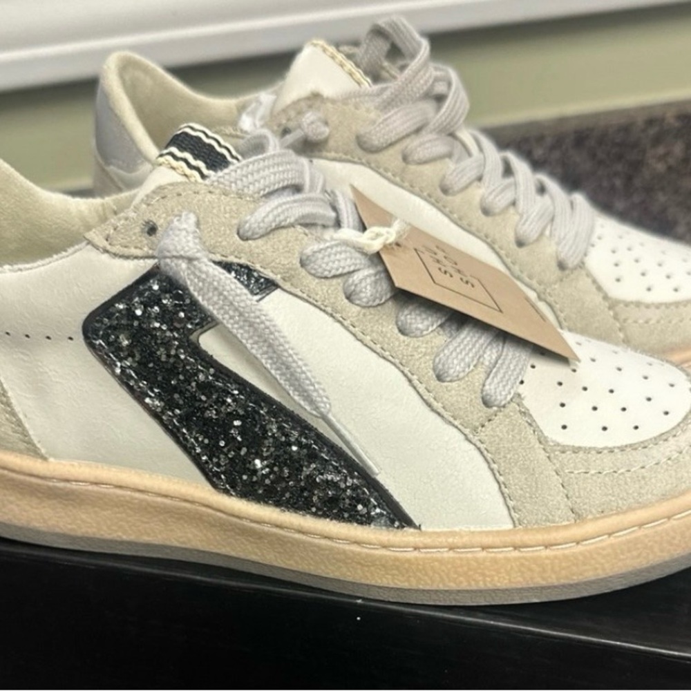 ShuShop Kids Sneakers - White with Black Glitter and Gray Accents